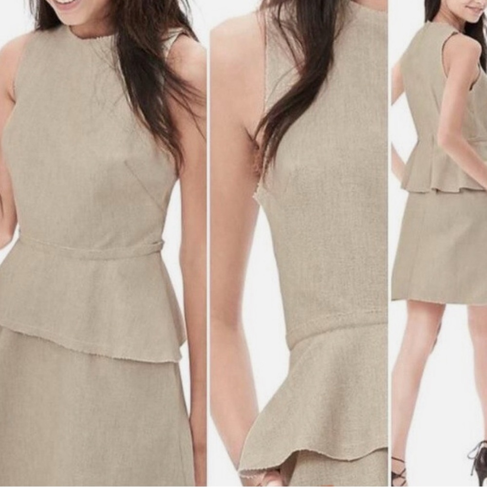 Banana Republic Linen Cream Sheath Dress Sleeveless Crew Neck